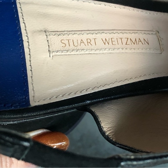 Stuart Weitzman Black Leather Slingback Round Suede Heel Sandal Size 7.5 - Picture 12 of 14
